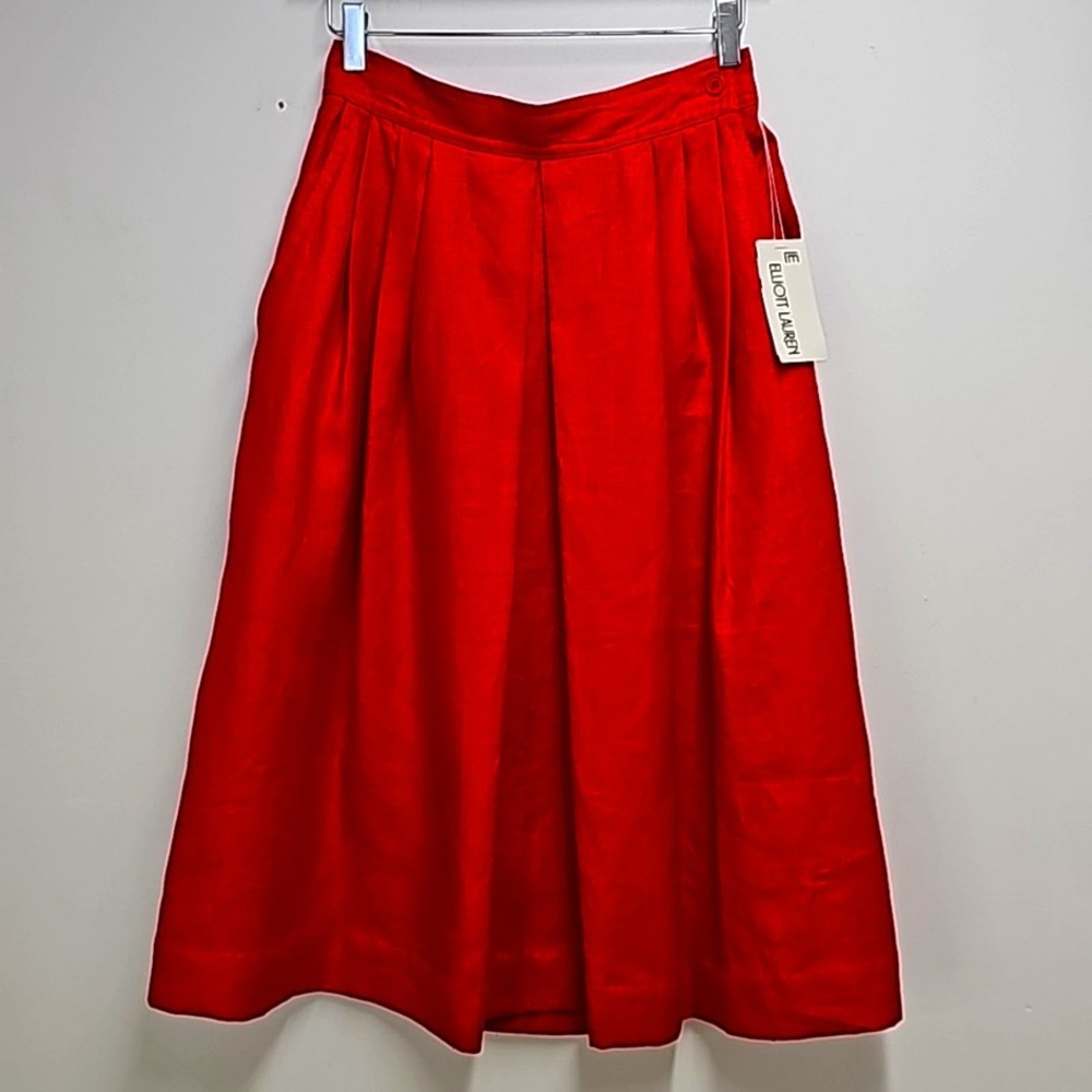 Elliot Lauren Vintage 100% Linen Midi Skirt Red Side Zip & Button Size 10 (NWT)